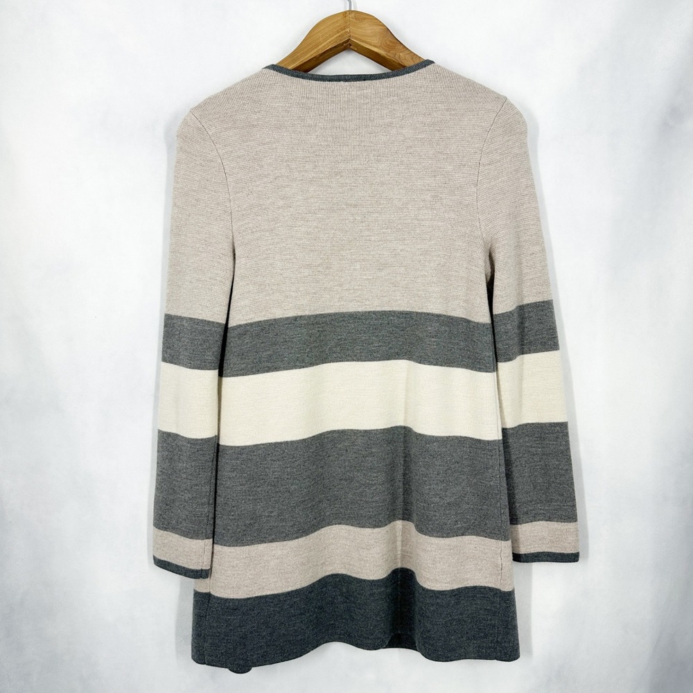 Talbots 100% Merino Wool Neutral Stripe Open Front Cardigan Swearer Size Small - Picture 7 of 13